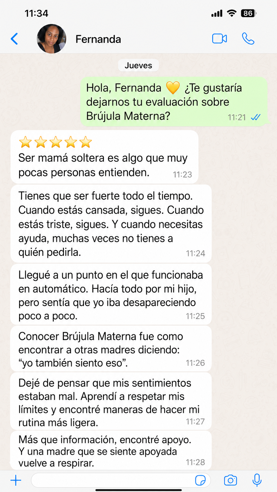 Mensaje de una mamá sobre Brújula Materna